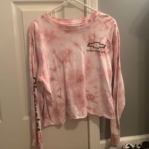 Chevorlet Pink Tiedye Long Sleeve Crop Tee